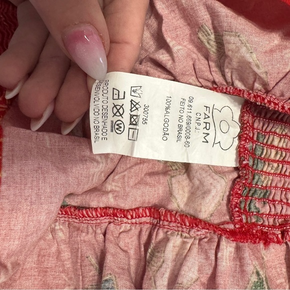 🍍 FARM Rio Red Tropical Print Ruffle Smocked Peplum Blouse (Size P / Small) - Picture 7 of 10